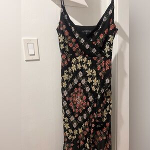 Guess Black Midi Dress with Red and Cream Floral Pattern
